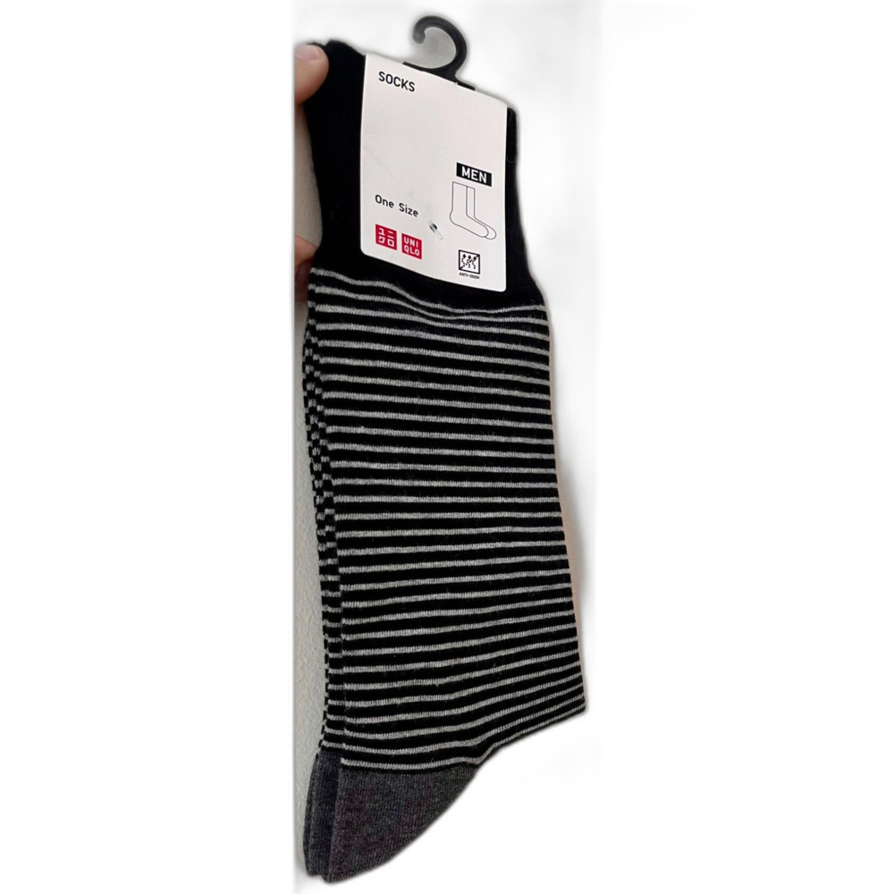 NWT Uniqlo Men's Striped Crew Socks - Black/Gray One Size Anti-Odor